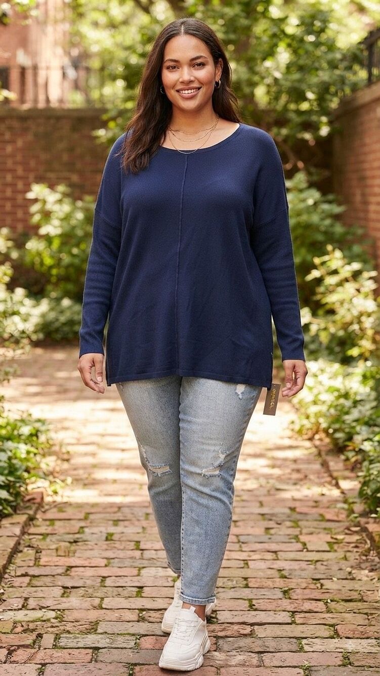NWT Style & Co Plus Size 2X Blue Seam Tunic Sweater Long Sleeve NWT Oversized
